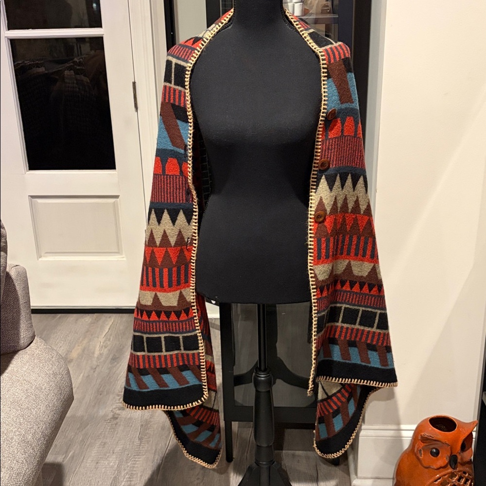 Multicolor Geometric Pattern Women's Coat